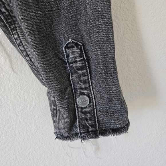 GANNI Womens Jacket Size EUR 42 / US Large Washed Black Denim Raw Hem Grunge - Picture 8 of 16